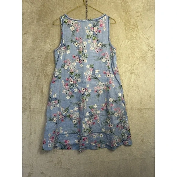 J. JILL Women's XS Petite Linen Clear Blue Floral Lagenlook Sleeveless Shift - Picture 6 of 7